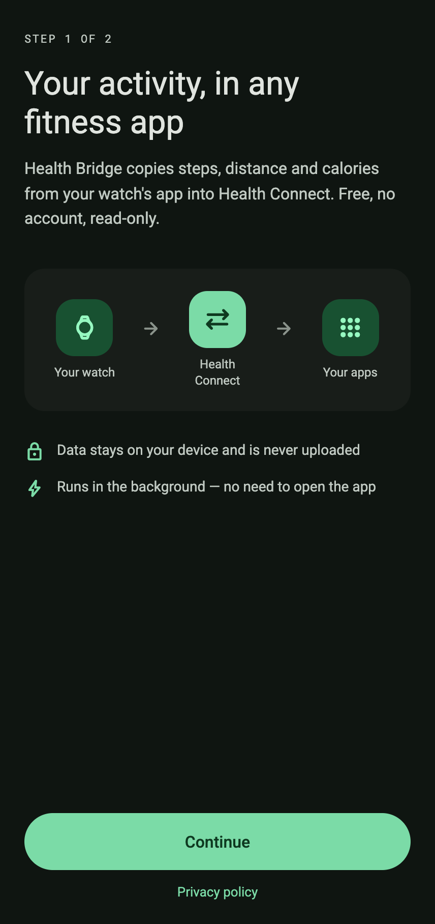 Health Bridge, onboarding screen